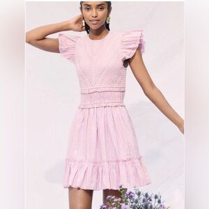 NWT Saylor Pink Metallic Smocked Mini Dress M Luxury Spring Event